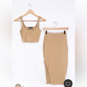 NWT Set For Life Tan Ribbed Bodycon Two-Piece Dress 
Lulus - size small